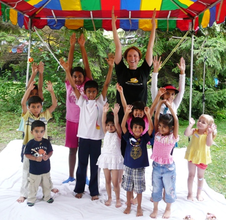 Janet with Kids Having Fun Doing Yoga Janet Wiliams leads a Kids Yoga Class
